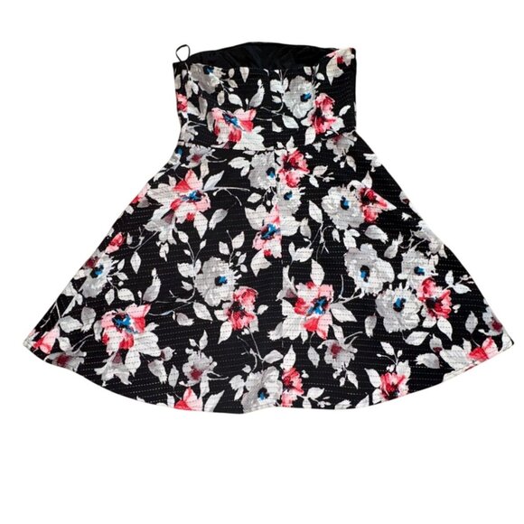 Express Strapless Floral Mini Dress-Black/White-Size 8-GUC - Picture 6 of 8